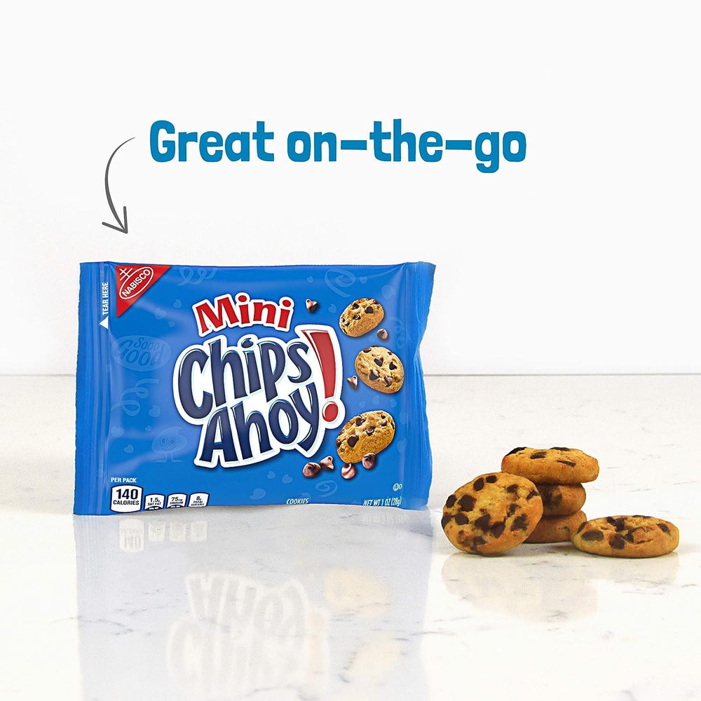 Chips Ahoy mini cookies in a single-serve pack for quick treats.