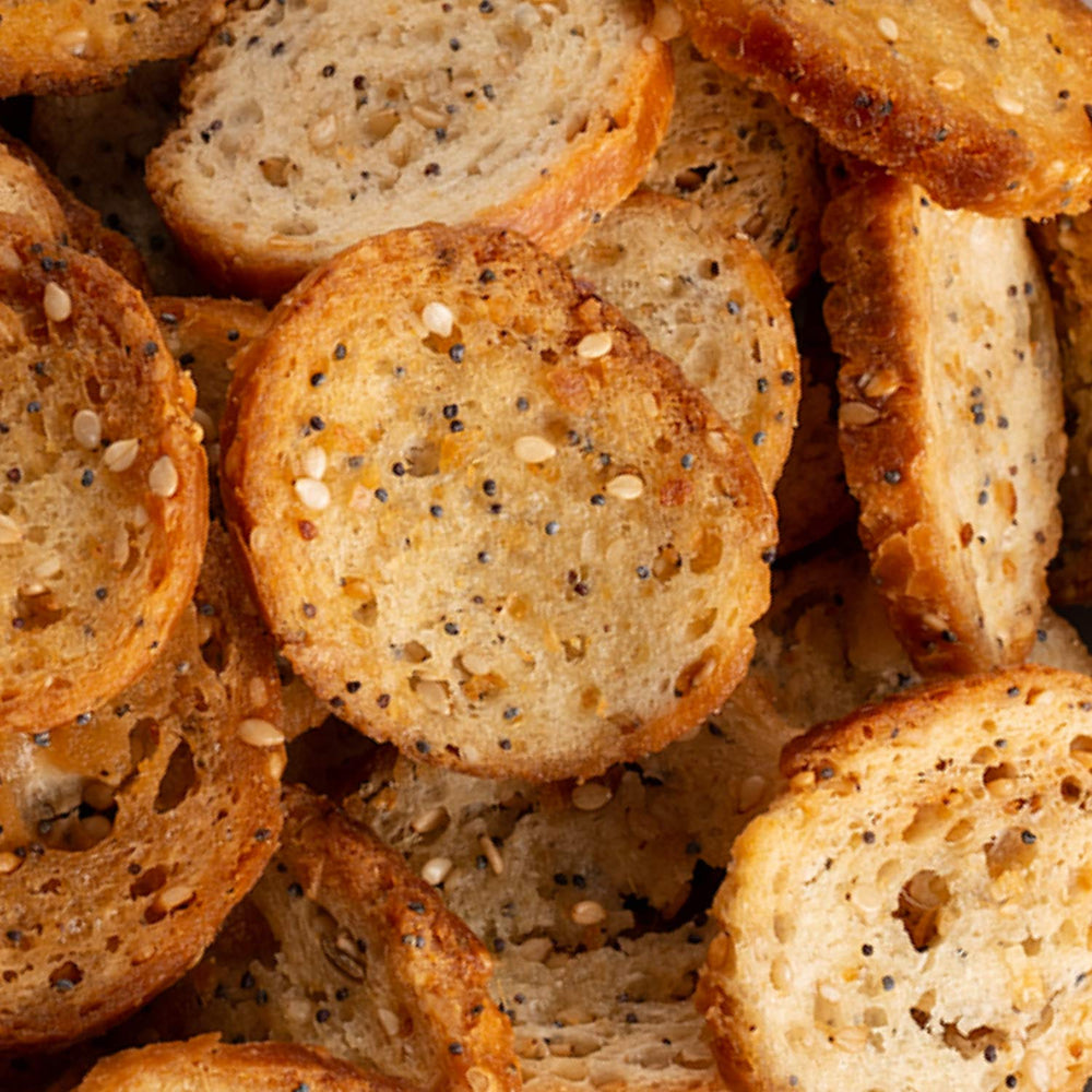 Schwartz Brothers Bakery Contains everything bagel spice blend and sesame seeds detail.