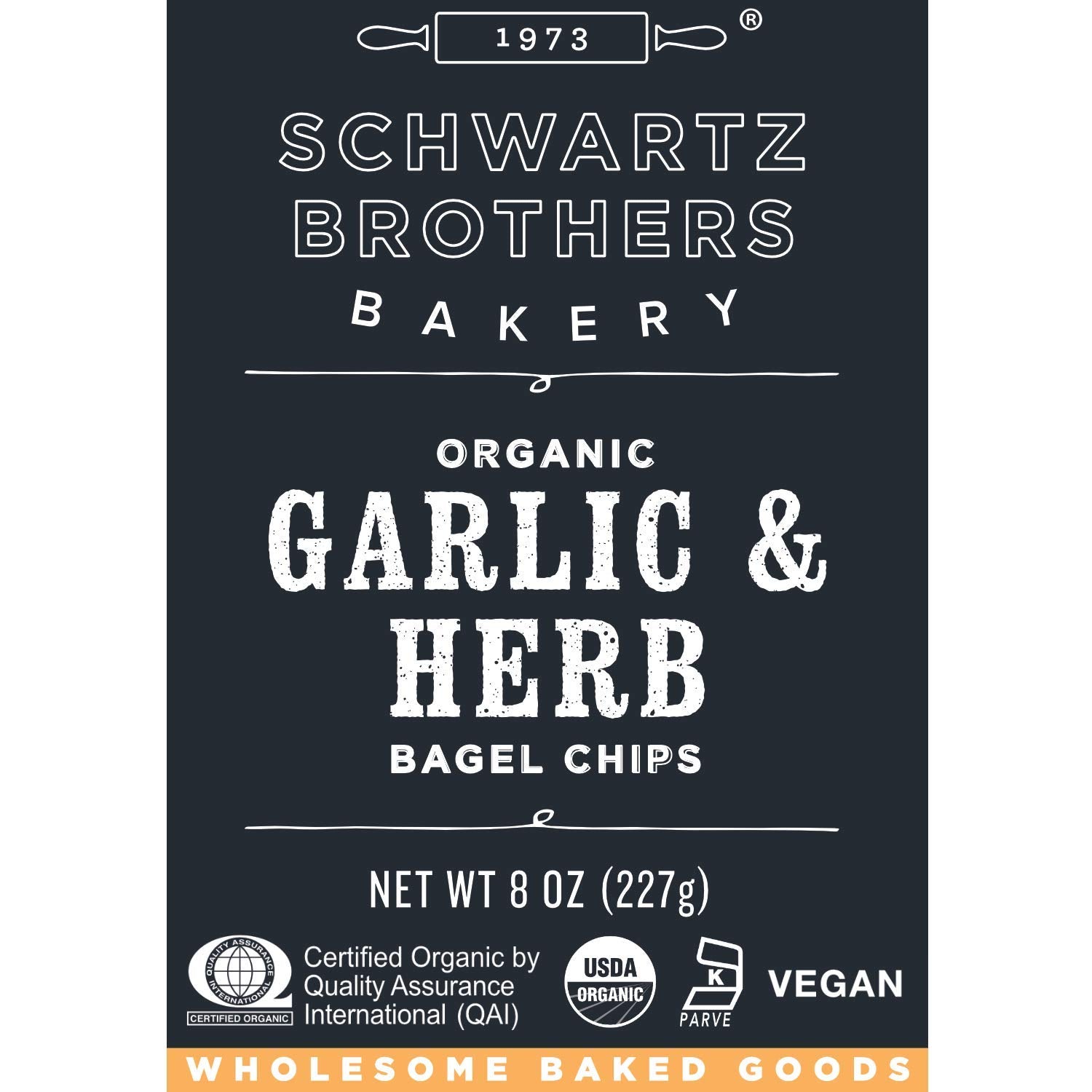 Twice-baked crunch of Schwartz Brothers garlic herb bagel chips near dips