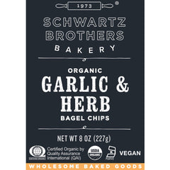 Twice-baked crunch of Schwartz Brothers garlic herb bagel chips near dips