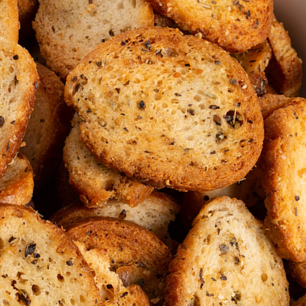 Kosher-certified Schwartz Brothers garlic herb bagel chips with hummus
