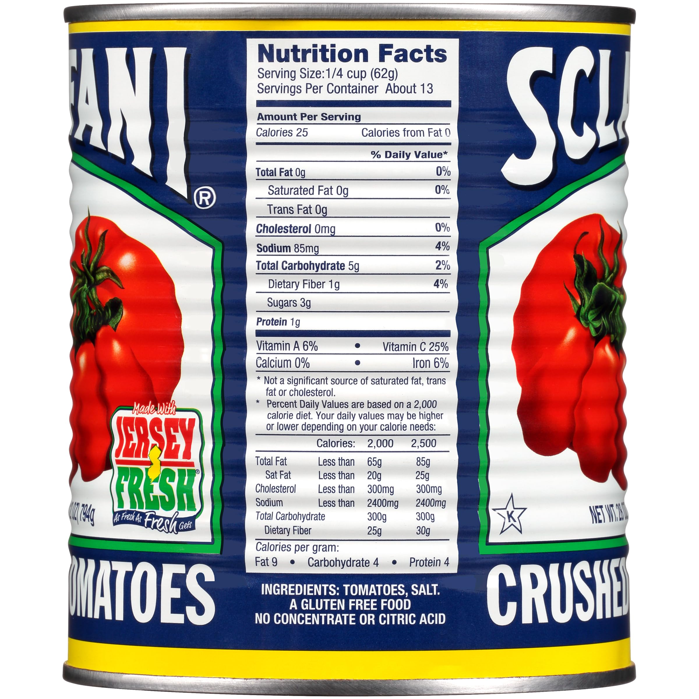 Sclafani crushed tomatoes can side view, rich flavor perfect for homemade sauces.