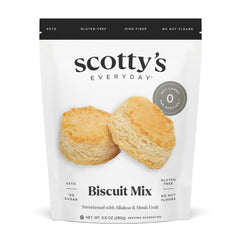 Scotty's Everyday Keto Biscuit Mix package highlighting gluten-free, zero carb baking potential.