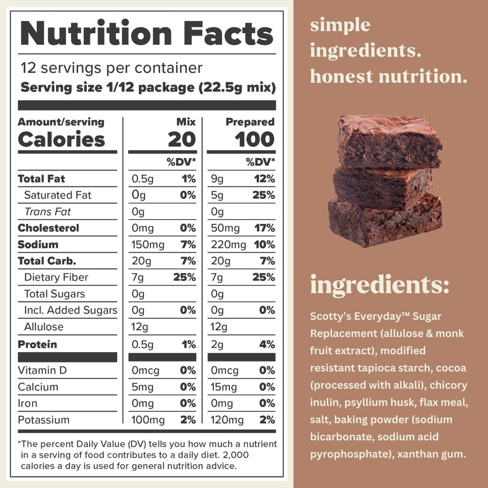 Scotty's Everyday Keto Brownie mix dry ingredients ready to mix for a gluten-free, low-carb dessert.