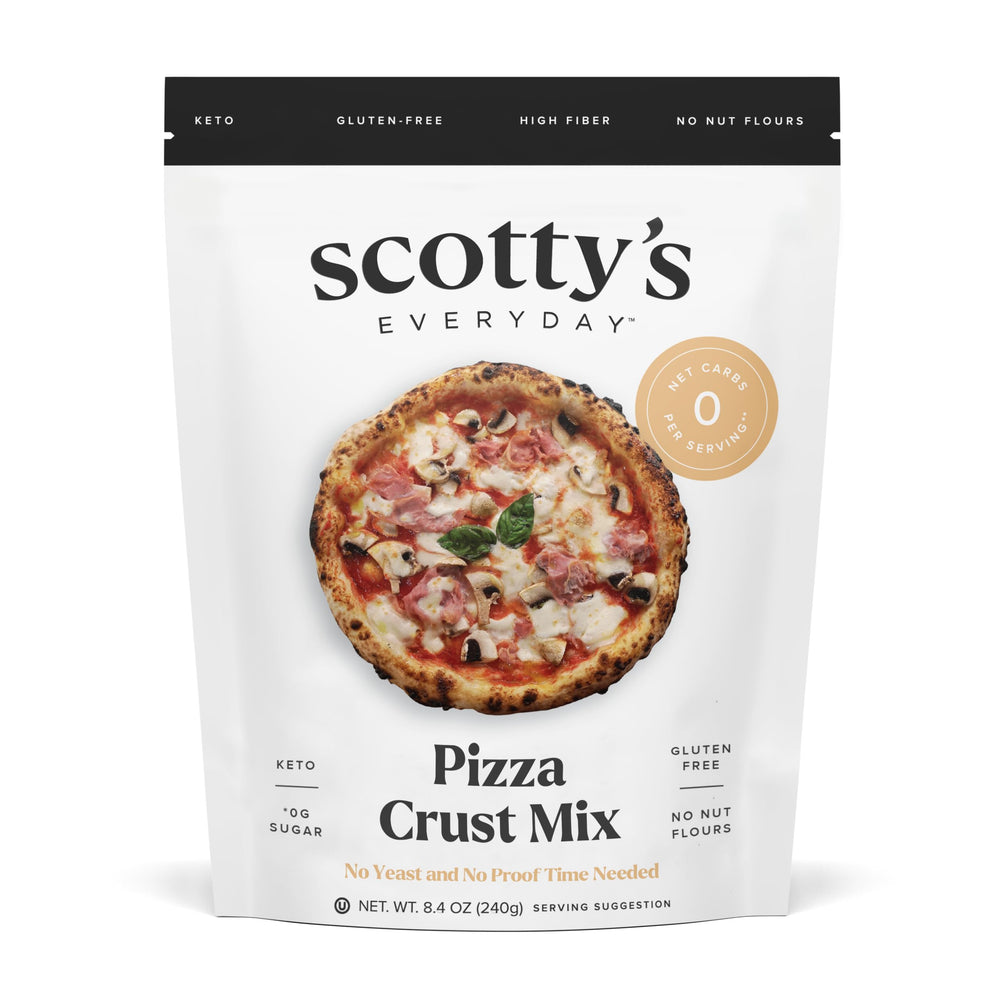 Scotty's Everyday keto crust mix stirred in a bowl for low-carb pizza