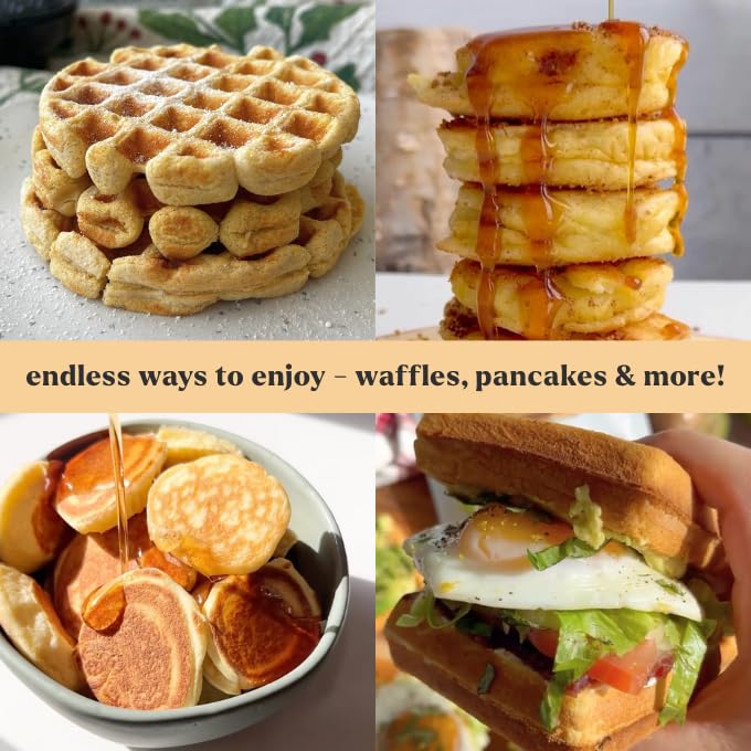 Waffle iron sizzling with Scotty's Everyday keto waffle mix.