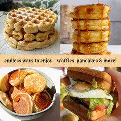 Waffle iron sizzling with Scotty's Everyday keto waffle mix.
