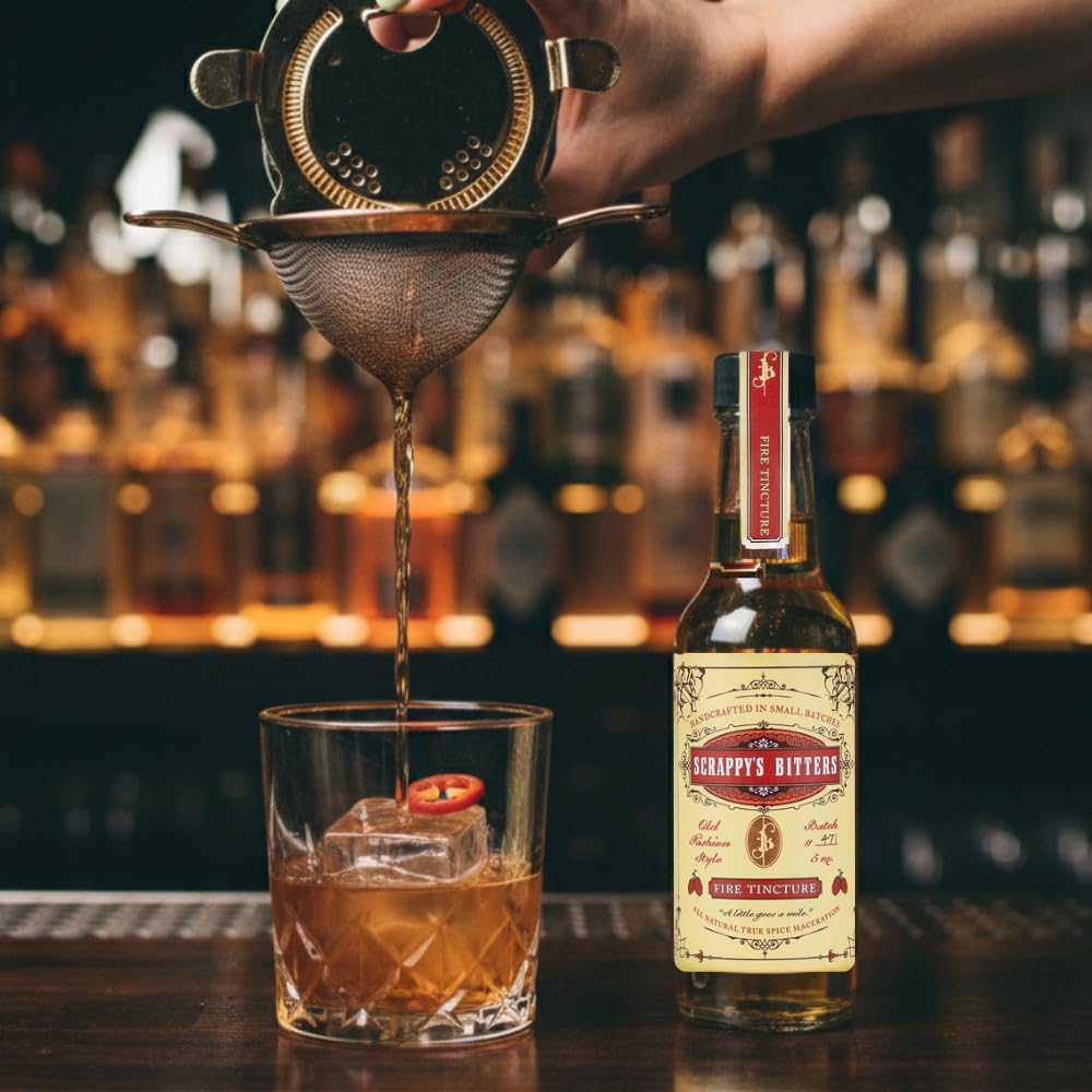 Scrappy's Fire Tincture label highlights organic ingredients and no artificial flavors.