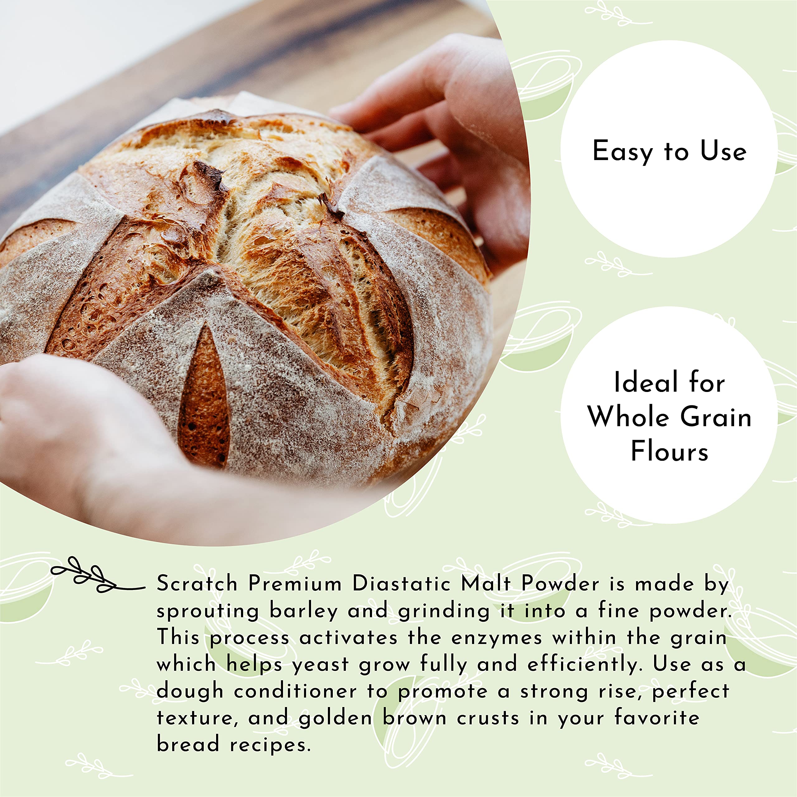 Close-up of fine Scratch diastatic malt powder texture for easy blending