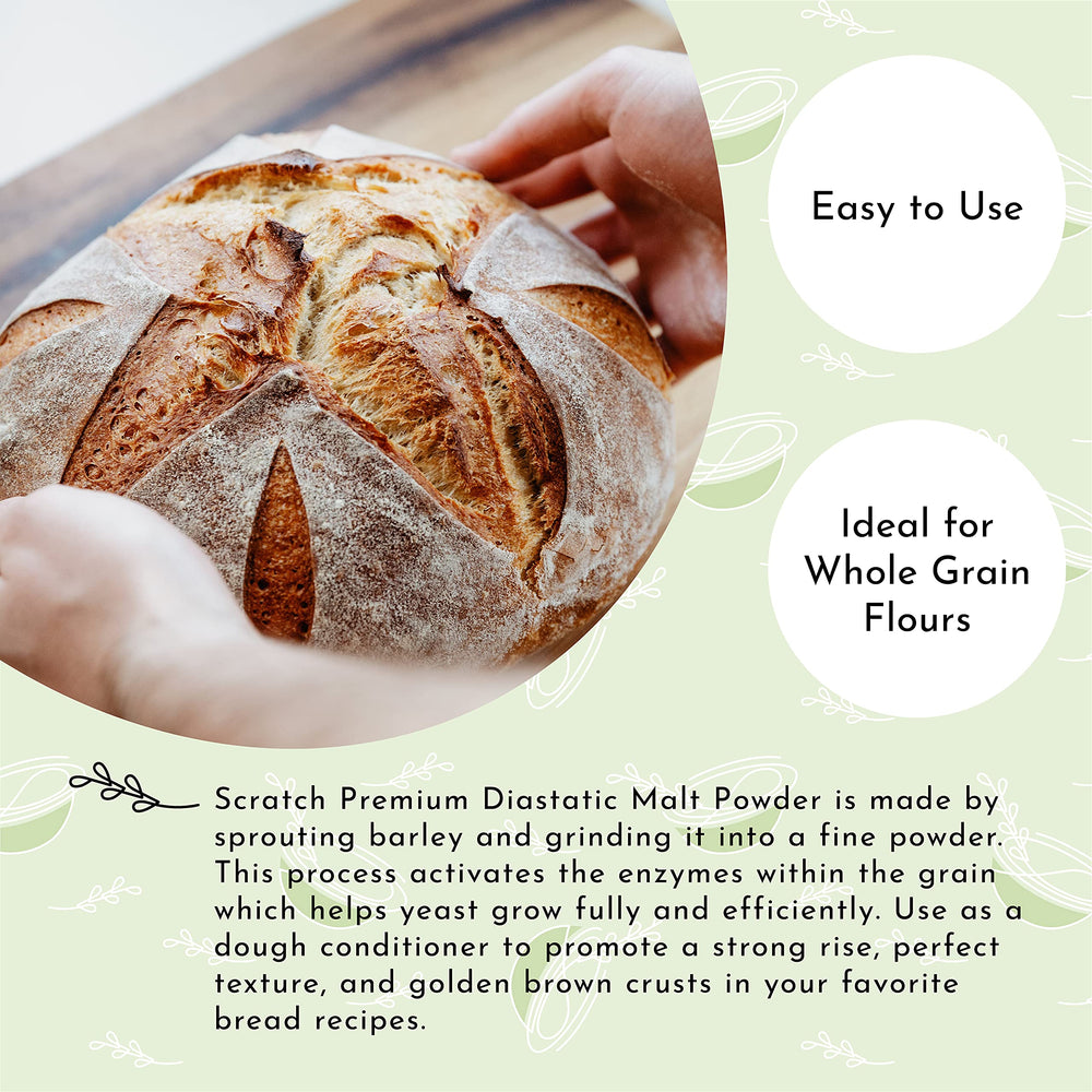 Close-up of fine Scratch diastatic malt powder texture for easy blending