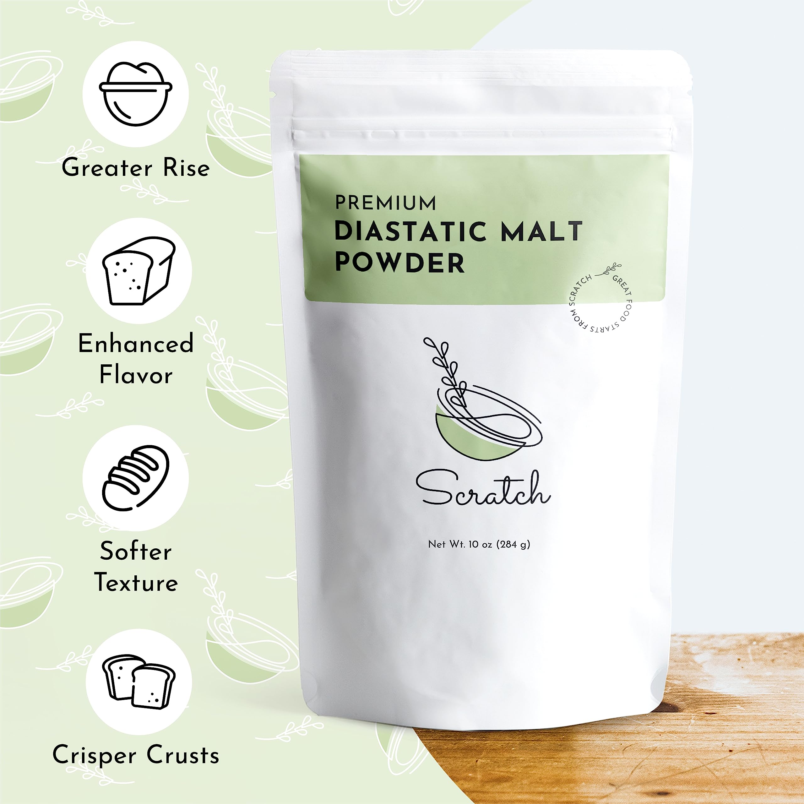 Scratch diastatic malt powder being scooped to mix into dough
