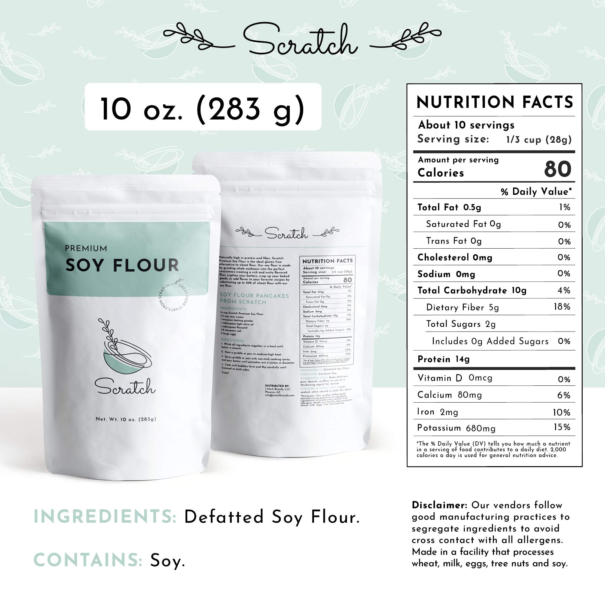 Scratch Premium Defatted Soybean Flour shows light-batter texture for cakes and pancakes