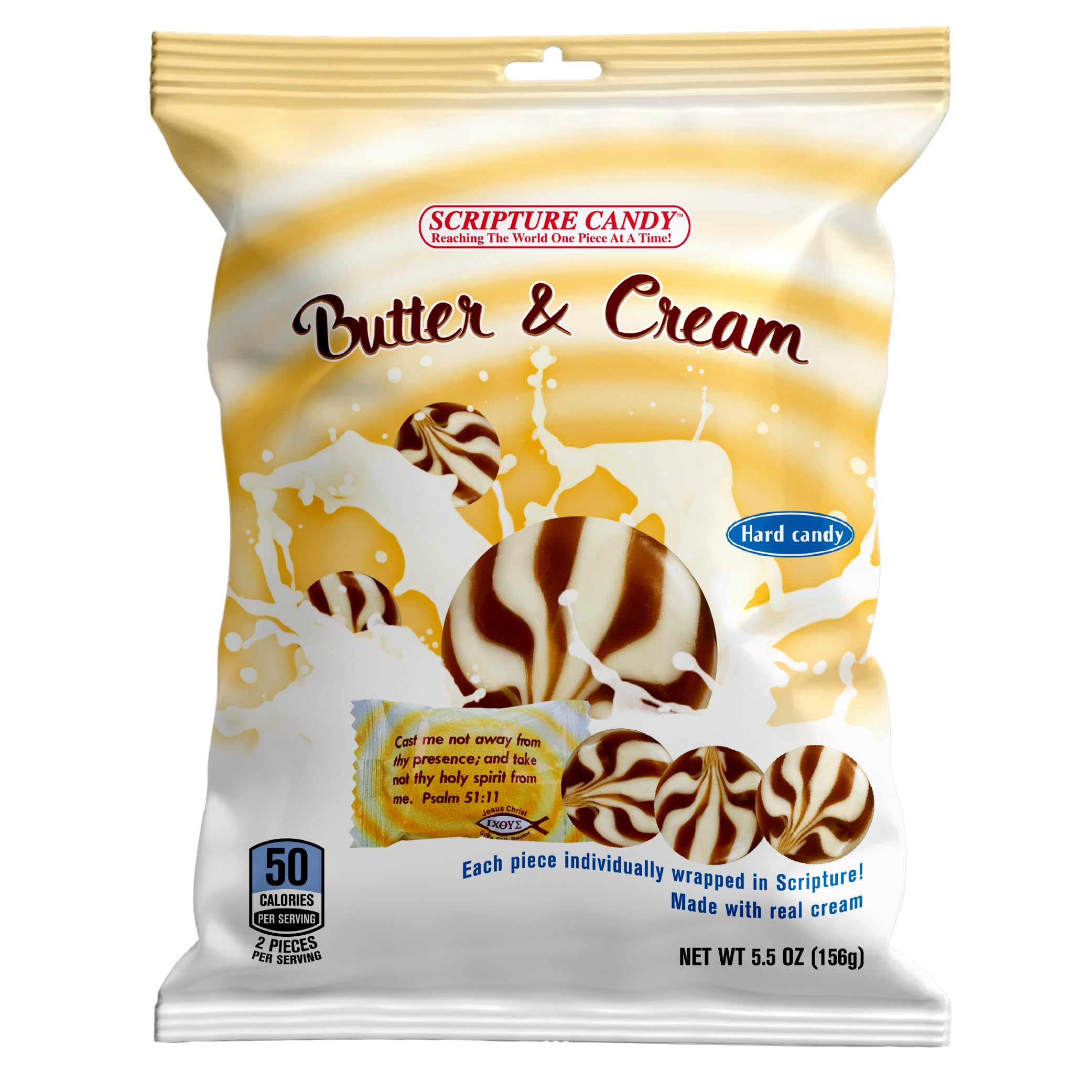 Scripture Candy butter-cream hard candy bag with 25 pieces, ideal for gatherings.