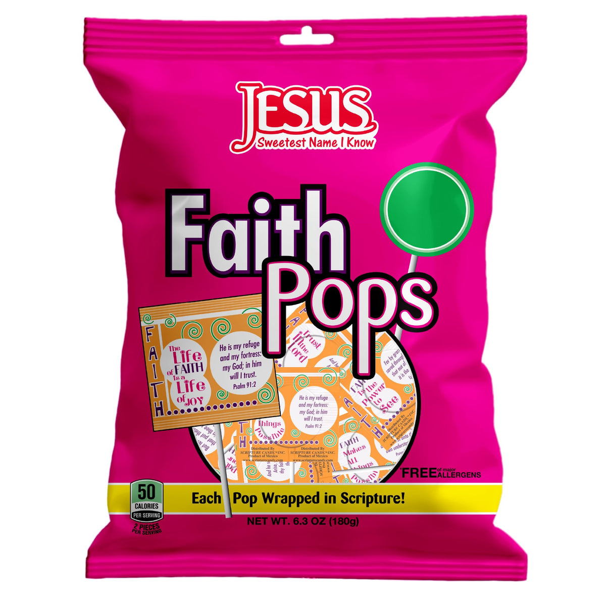 Scripture Candy Faith Pops bag front, ideal for gifting and easy display