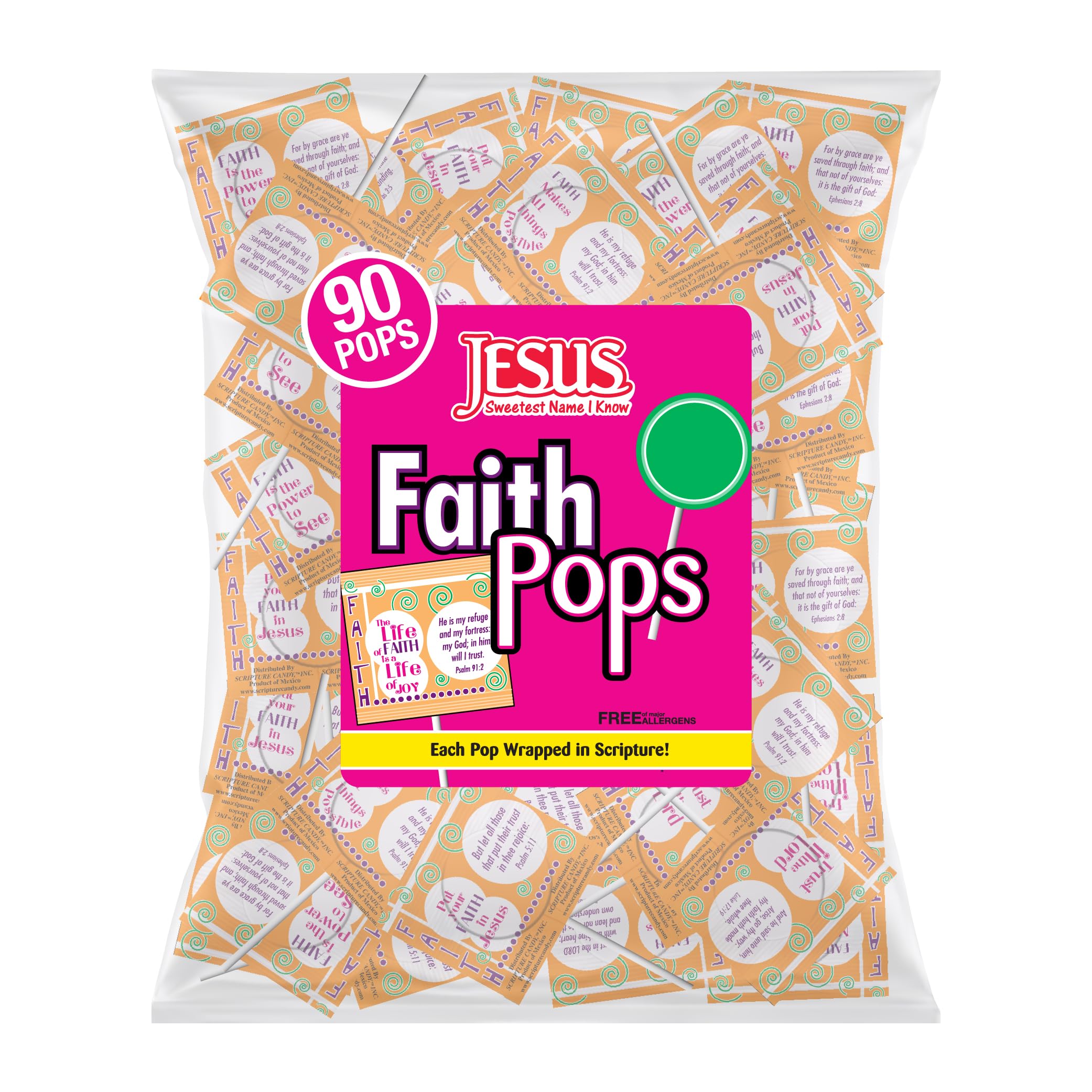 Scripture Candy Faith Pops bulk bag front showing size and event value