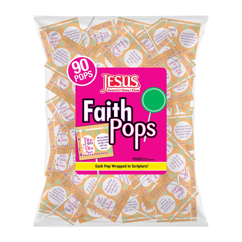 Scripture Candy Faith Pops bulk bag front showing size and event value