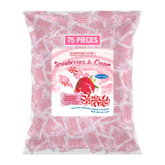 Scripture Candy Strawberries & Cream hard candy bag with orange candies, ideal for gifting.