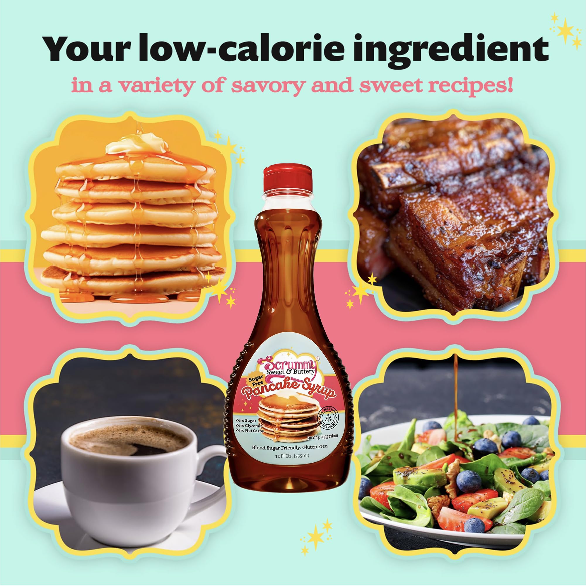 Scrummy Pancake Syrup waffles with glossy drizzle, guilt-free flavor