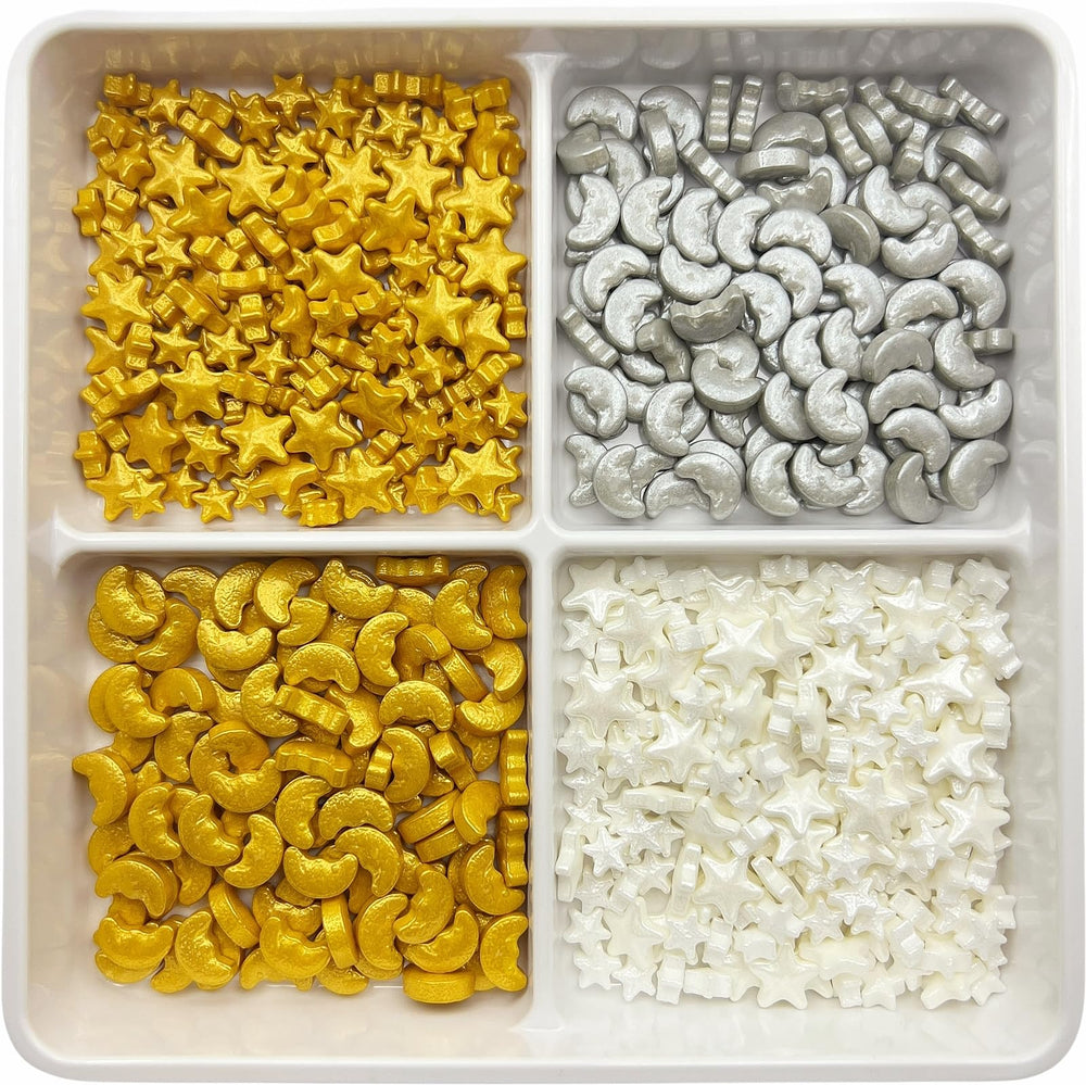 SE SI&MOOS Edible Gold and Silver Stars add shimmering toppers to desserts.