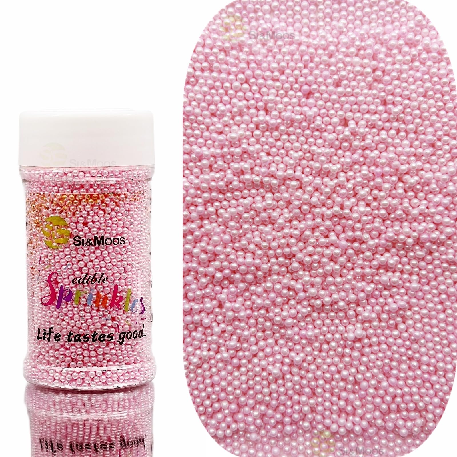 SE SI&MOOS nonpareil pink pearls for elegant cake decorating.