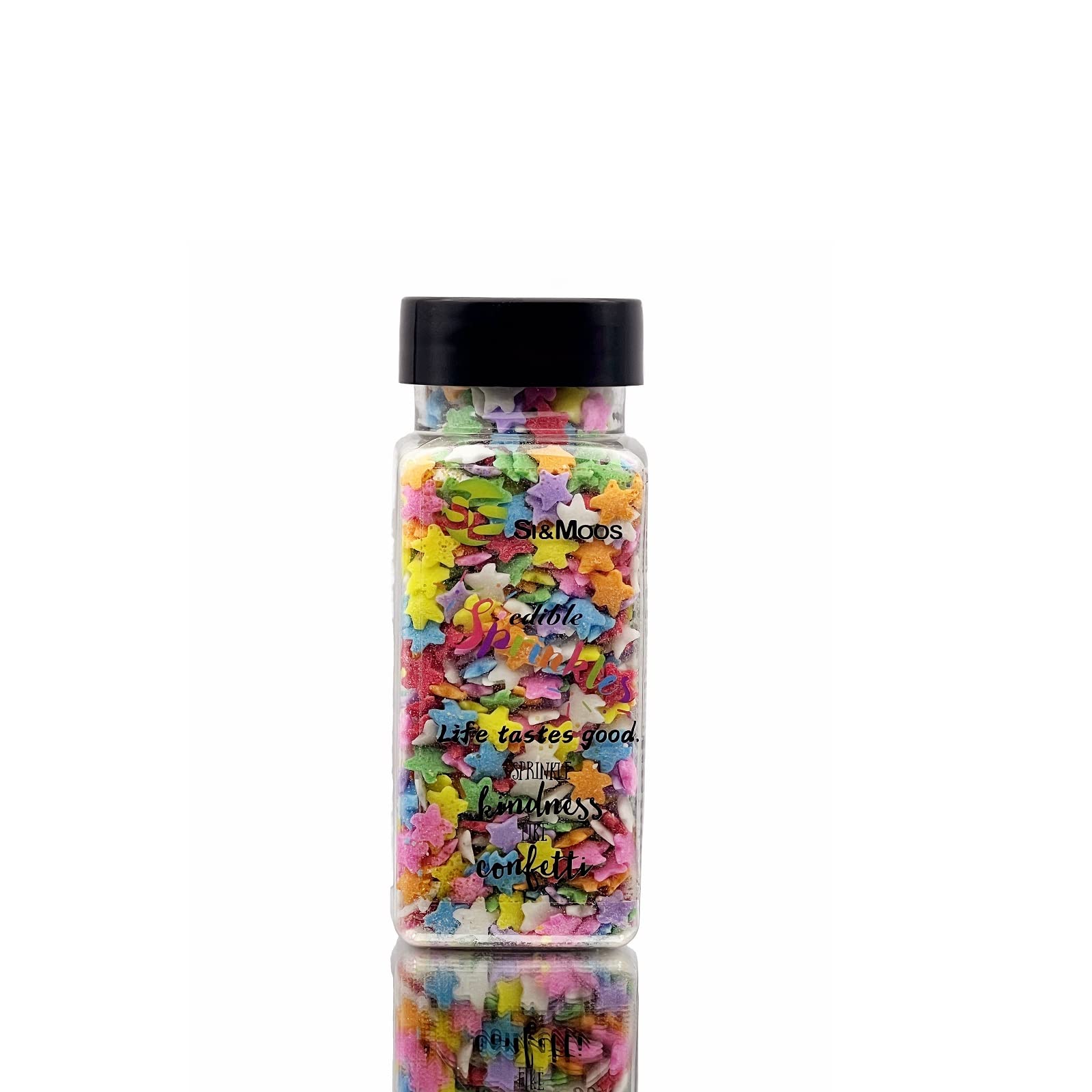SE SI&MOOS Rainbow Star Sprinkles on cupcakes for a colorful finish.
