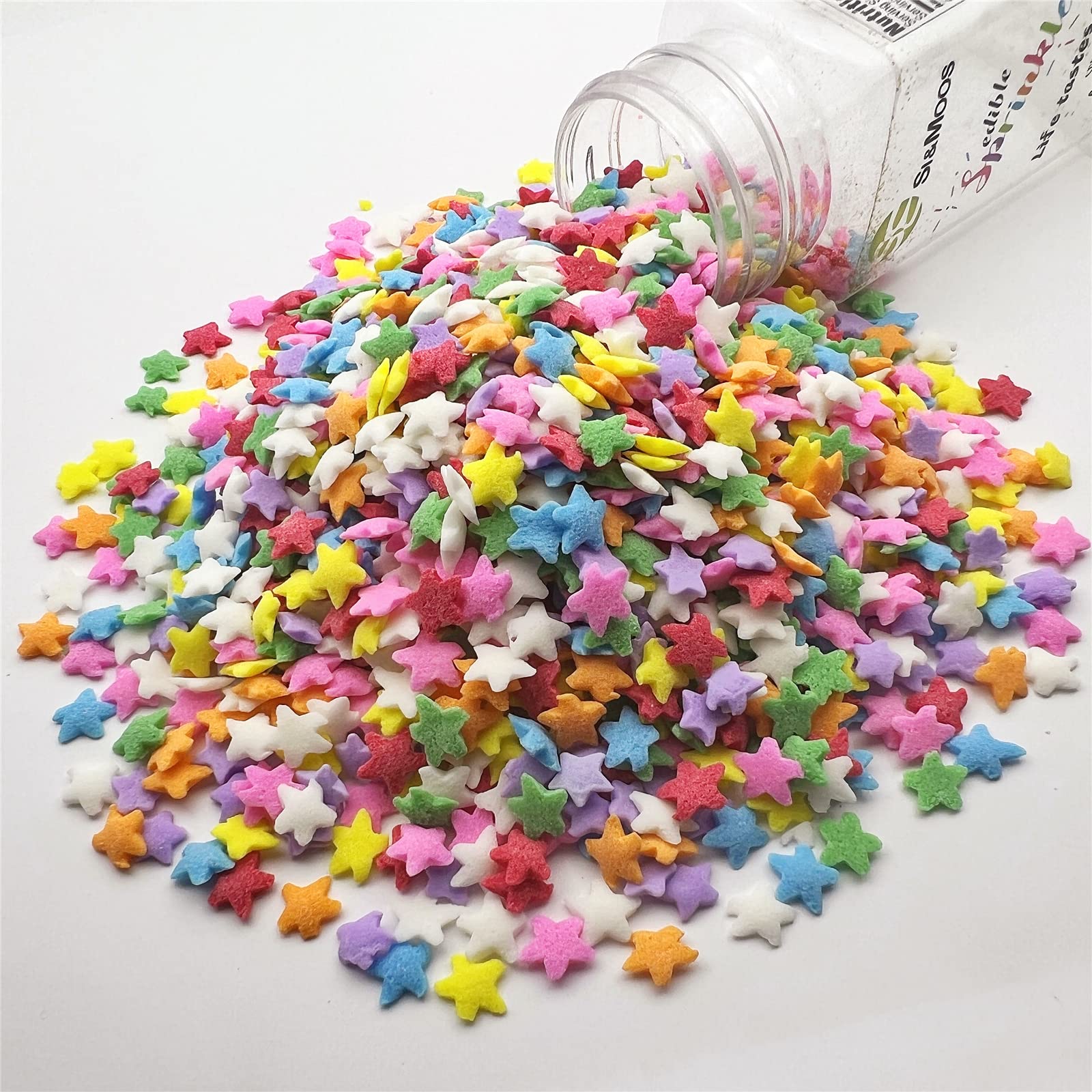 SE SI&MOOS Rainbow Star Sprinkles jar side for easy decorating access.