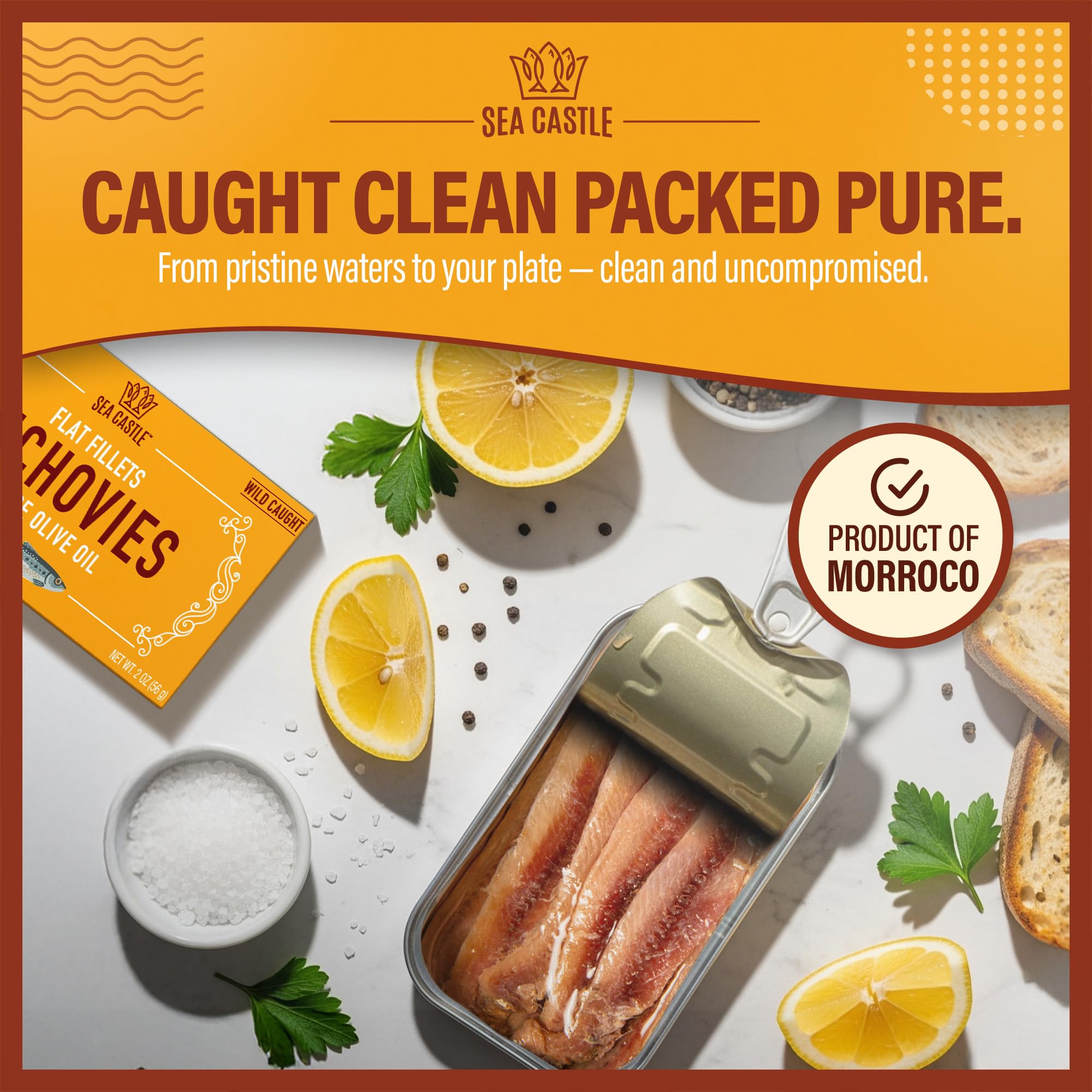 Sea Castle Moroccan wild caught anchovies in oil, premium quality