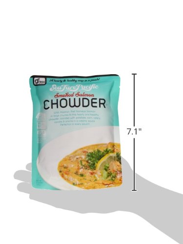 Sea Fare Pacific Smoked Salmon Chowder in pouch emphasizes wild-caught Alaskan sockeye salmon.