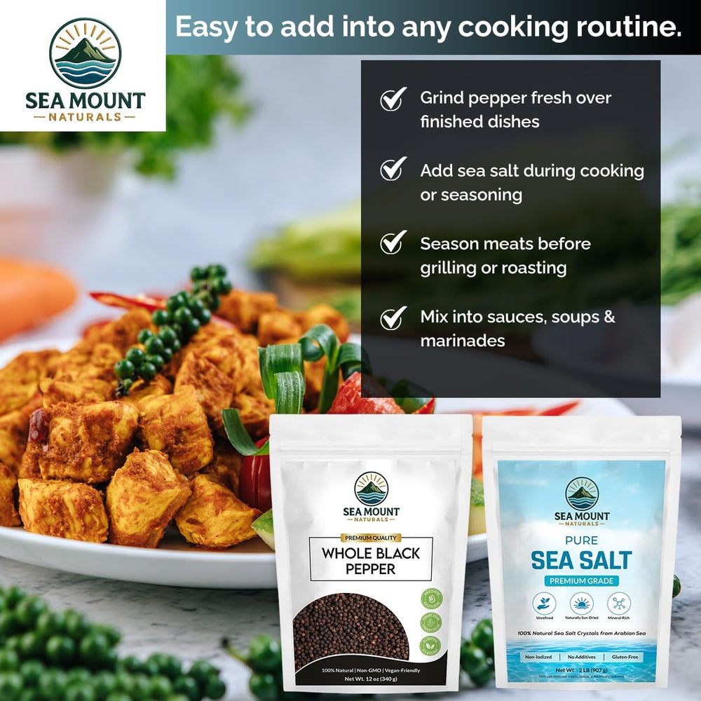 Sea Mount Naturals coarse sea salt crystals ready to season.