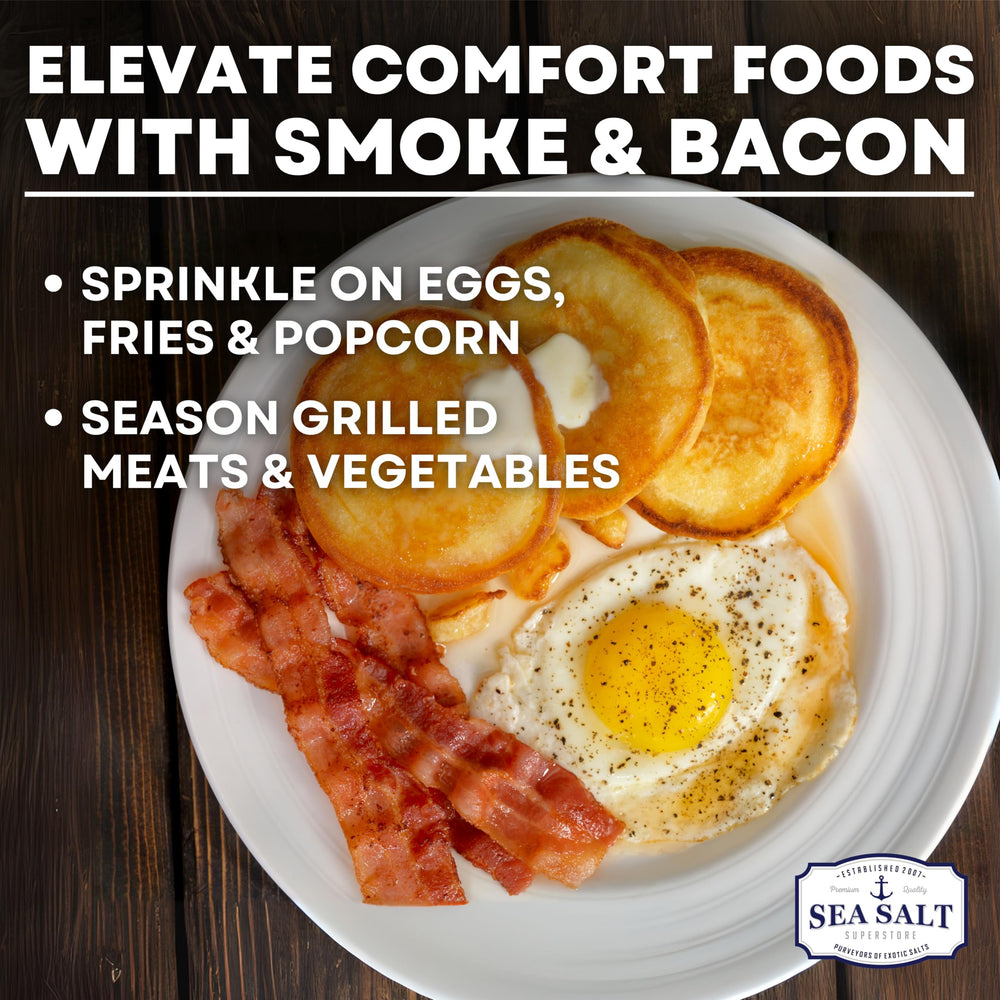 Sea Salt Superstore bacon seasoning finishing salt elevates vegetables and eggs with aroma.