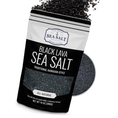 Sea Salt Superstore black lava charcoal bag shows premium finishing salt for grilling