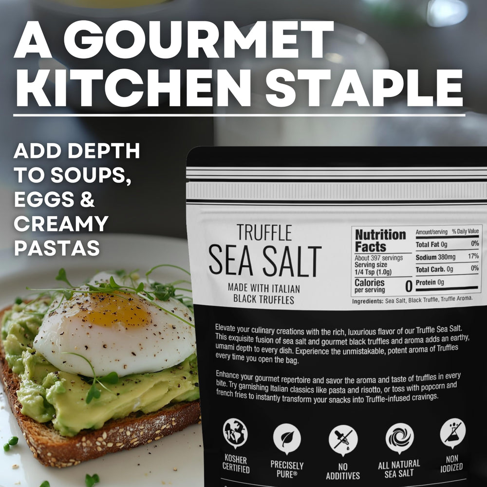Sea Salt Superstore Caravel Gourmet truffle salt jar closeup highlights aroma and premium ingredients