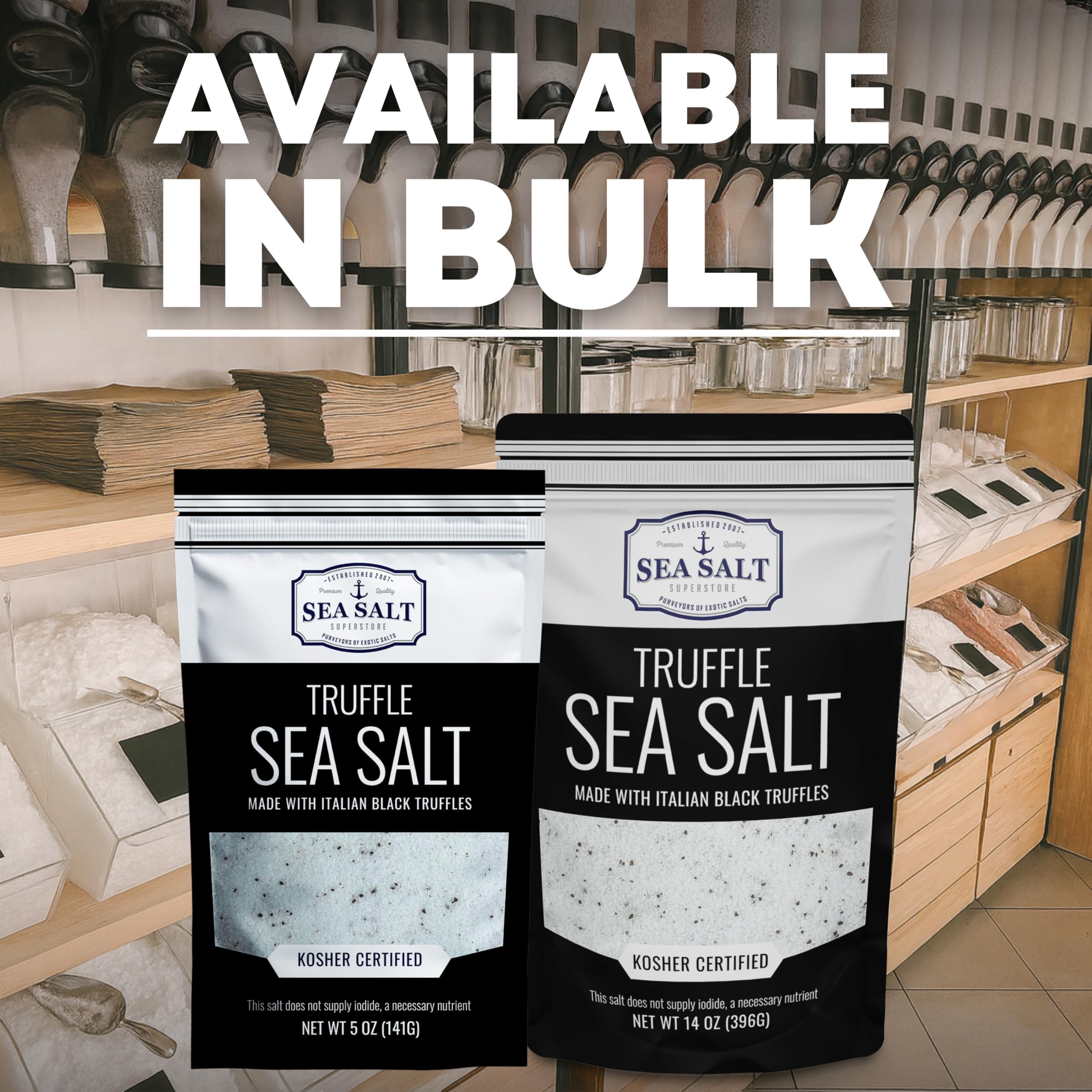 Sea Salt Superstore Caravel Gourmet label closeup emphasizing natural ingredients and gluten-free notes