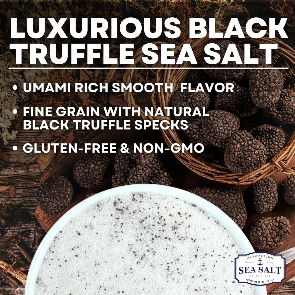 Sea Salt Superstore Caravel Gourmet truffle salt pouring for pasta, eggs, and sauces