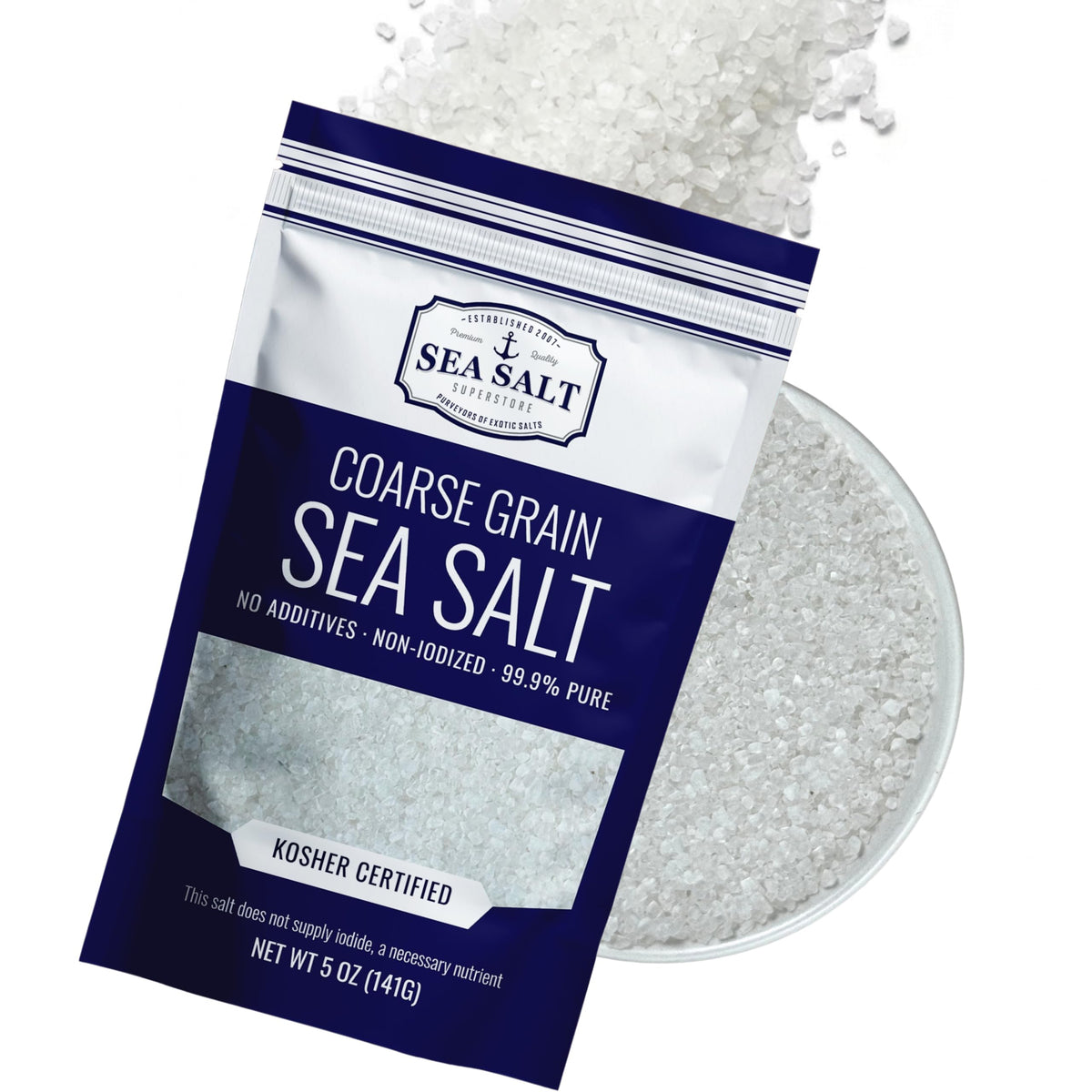 Sea Salt Superstore coarse grain salt bottle suitable for grinders and cooking