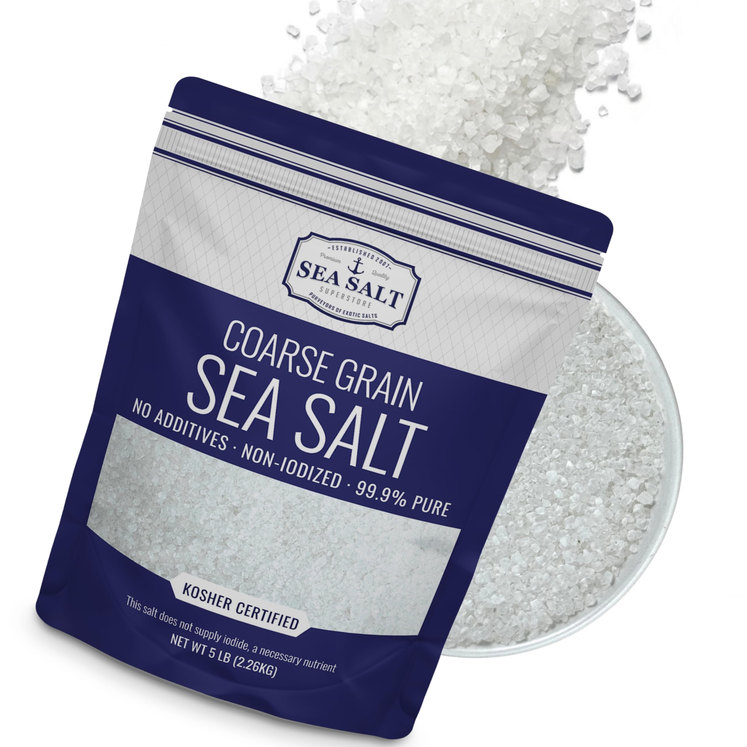 Sea Salt Superstore coarse salt grinder-refill ready for kitchen use and flavor.