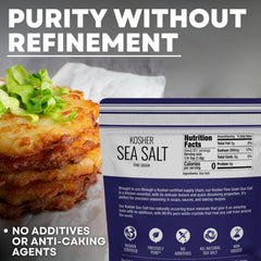 Sea Salt Superstore fine grain kosher salt pours easily for even seasoning