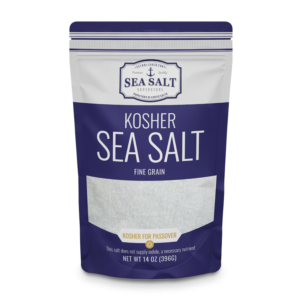 Sea Salt Superstore fine grain salt bag showing pure, non-iodized texture ideal for cooking