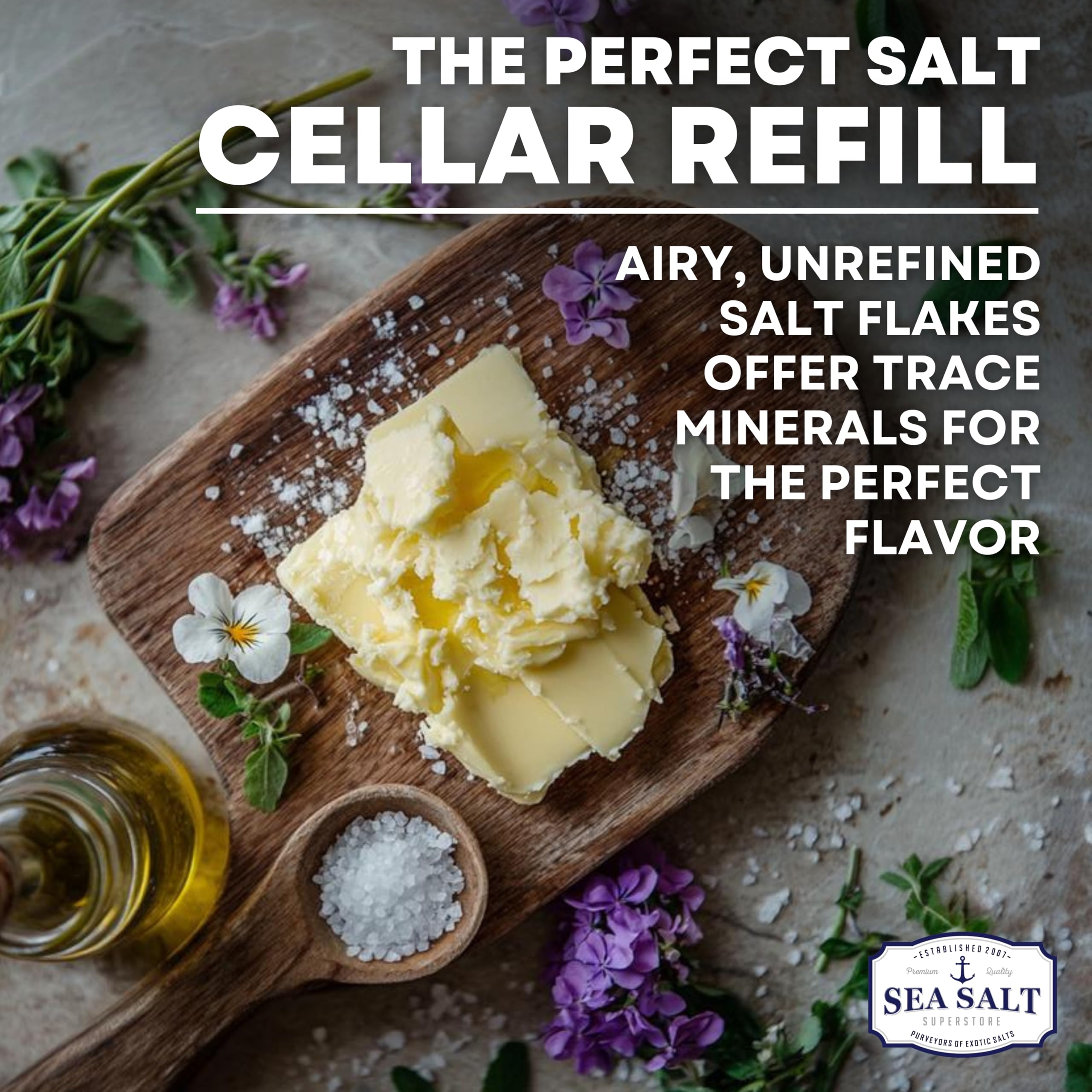 Sea Salt Superstore finishing salt sprinkled over a prepared dish.