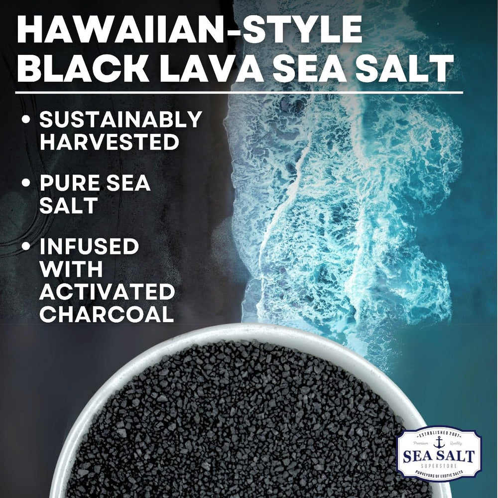 Sea Salt Superstore Hawaiian black salt grains in bowl emphasize vibrant color and mineral depth.