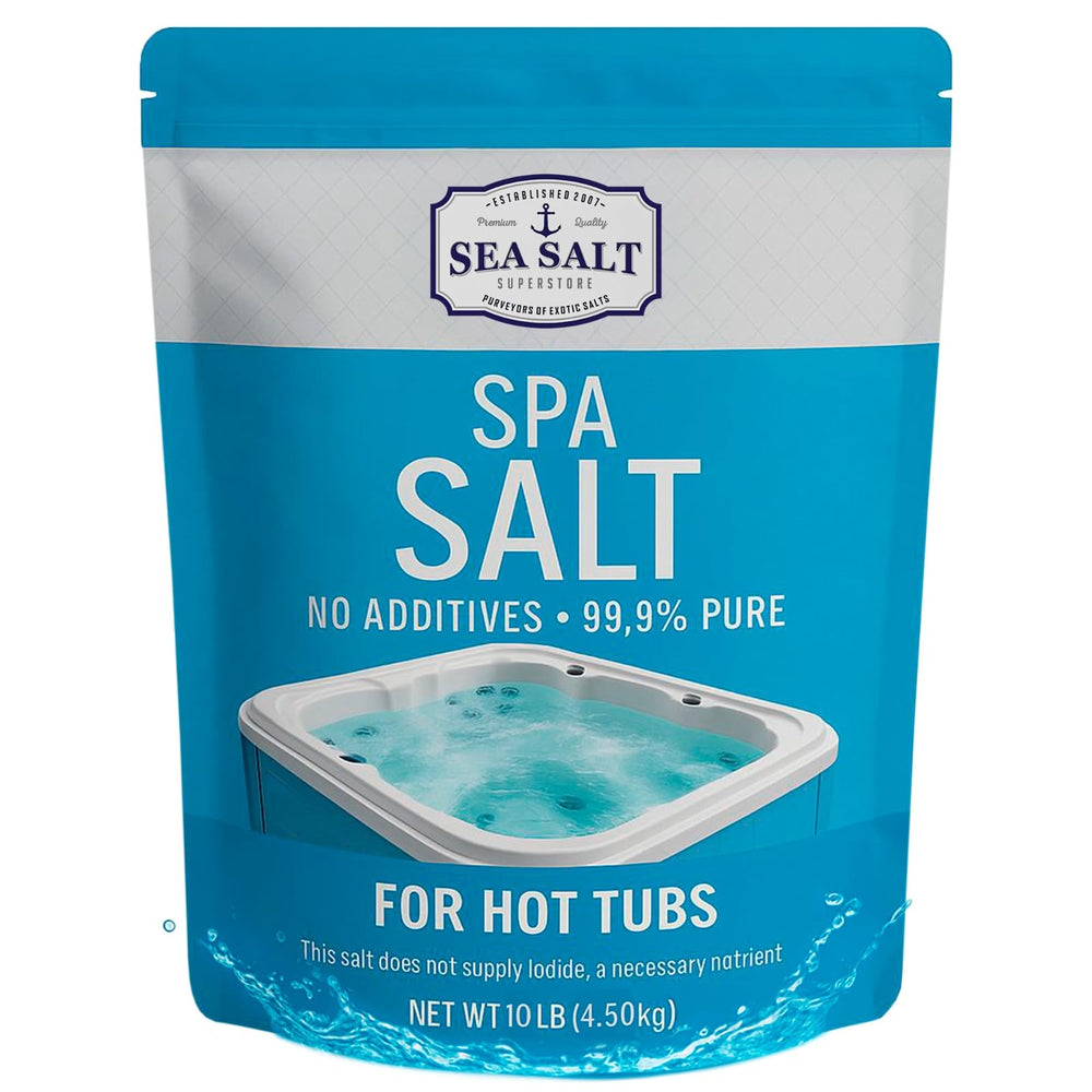 Sea Salt Superstore hot tub salt bag illustrating premium spa salt for easy dosing.