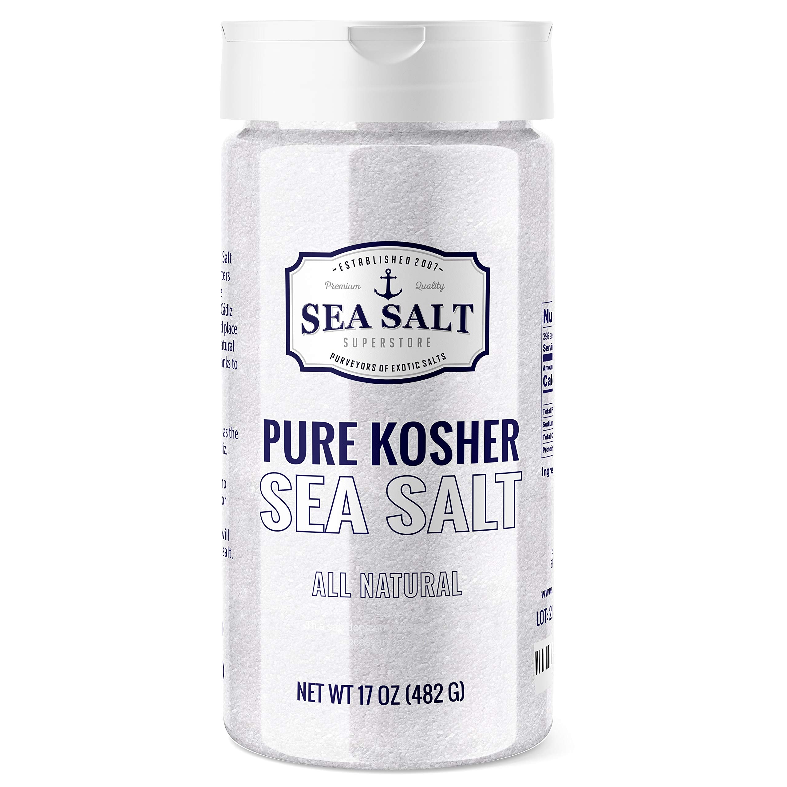 Sea Salt Superstore kosher fine grain non-iodized 1 lb shaker for versatile seasoning