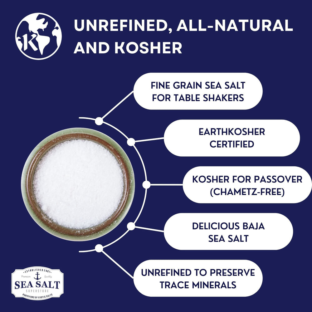 Sea Salt Superstore kosher salt in shaker highlights table-ready packaging