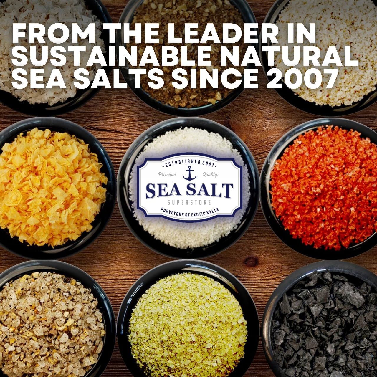 Sea Salt Superstore label front closeup communicates quality, purity, and trusted sourcing.