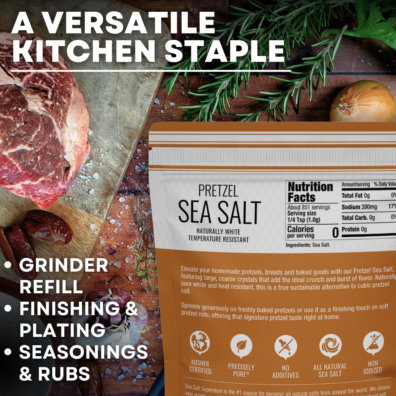Sea Salt Superstore natural white sea salt pile with pristine crystals