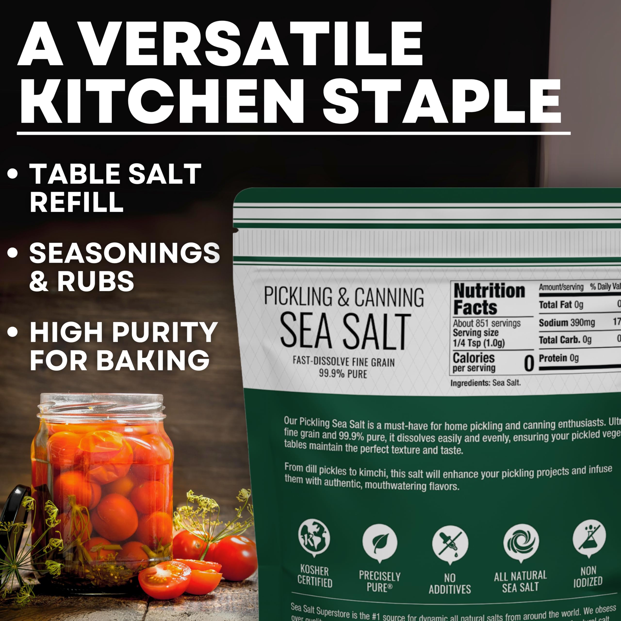 Sea Salt Superstore non-iodized kosher salt preserves natural flavors without additives.