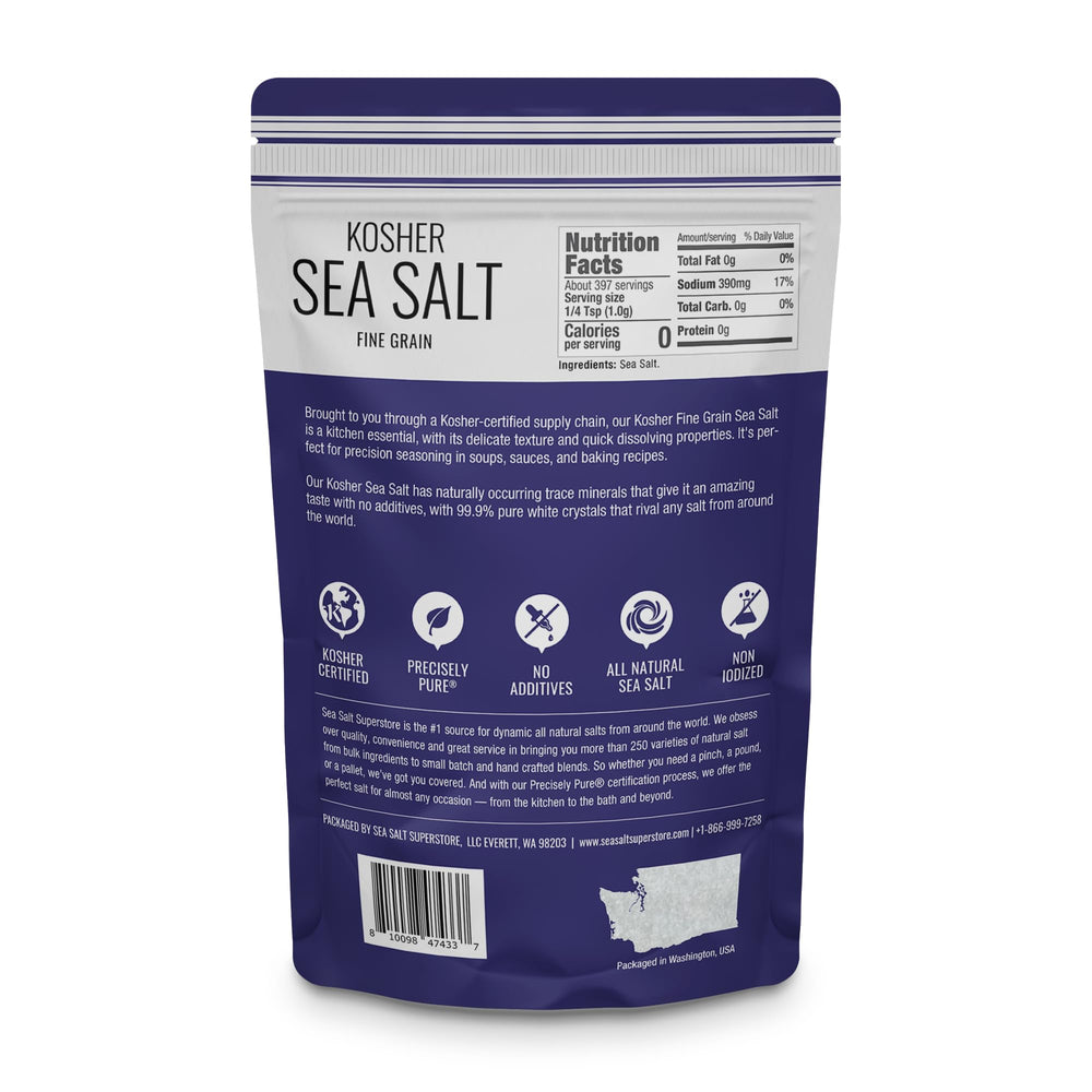 Sea Salt Superstore non-iodized salt bottle demonstrates fast dissolution for even seasoning