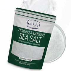 Sea Salt Superstore pickling salt 30oz bag for consistent brine and crisp results.
