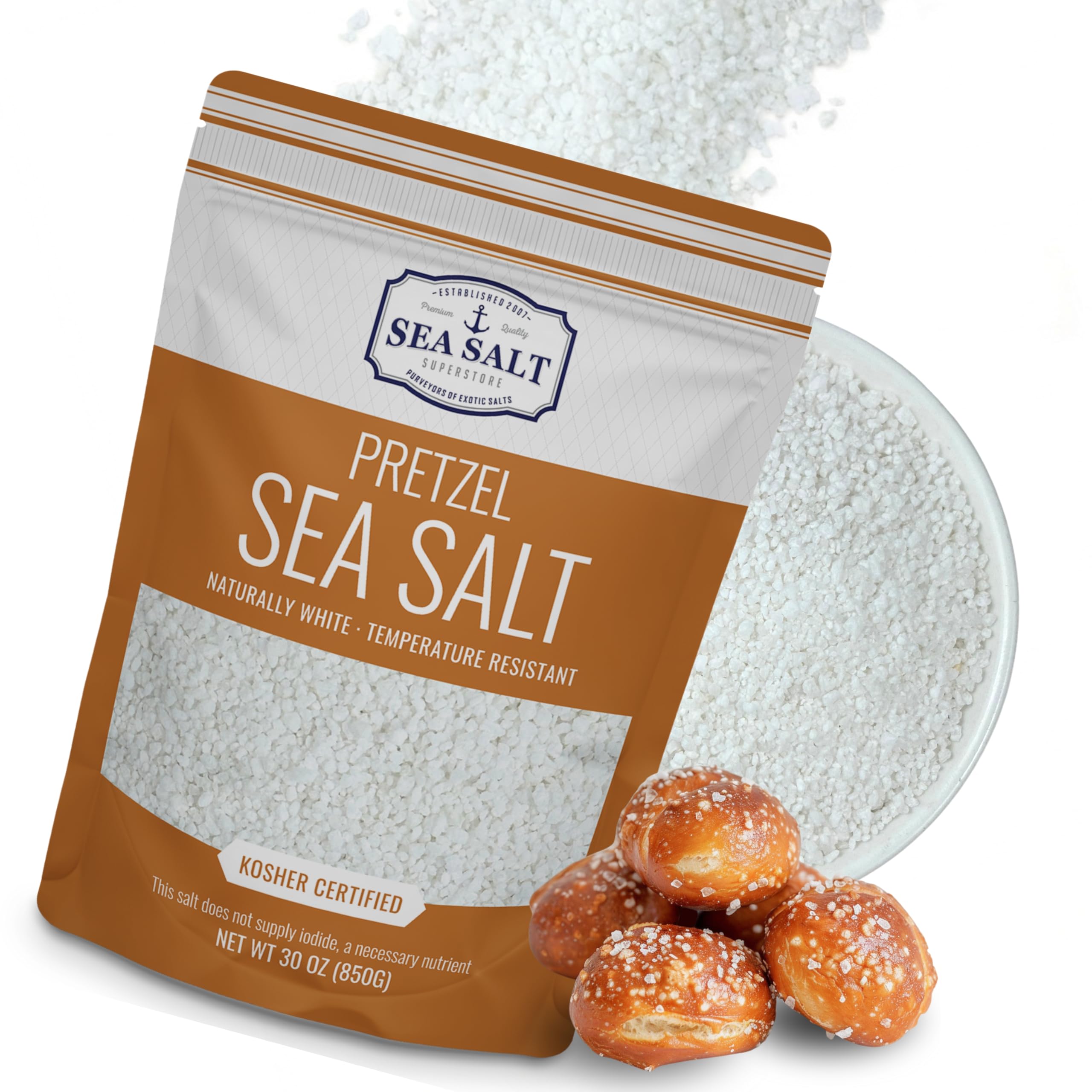 Sea Salt Superstore pretzel salt heat-resistant bag close-up for baking