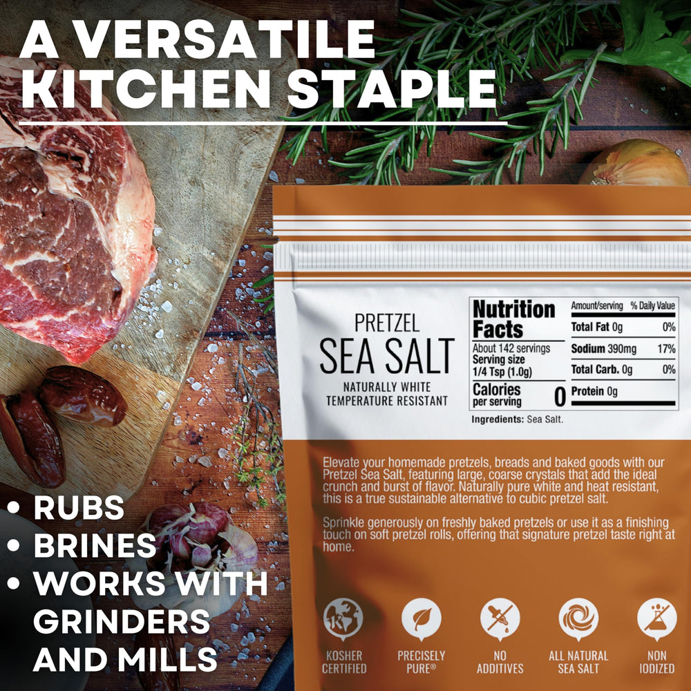 Sea Salt Superstore heat-resistant pretzel salt endures high baking heat.